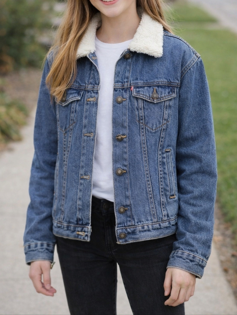 Levis Jacket Fleece Lined Juniors Size Large Blue